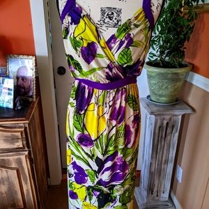 Lane Bryant Yellow and Purple Sleeveless Maxi Sundress